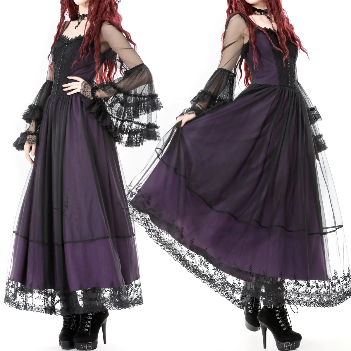 Vestido Largo Gótico Morado | Mangas de Campana - Image 2