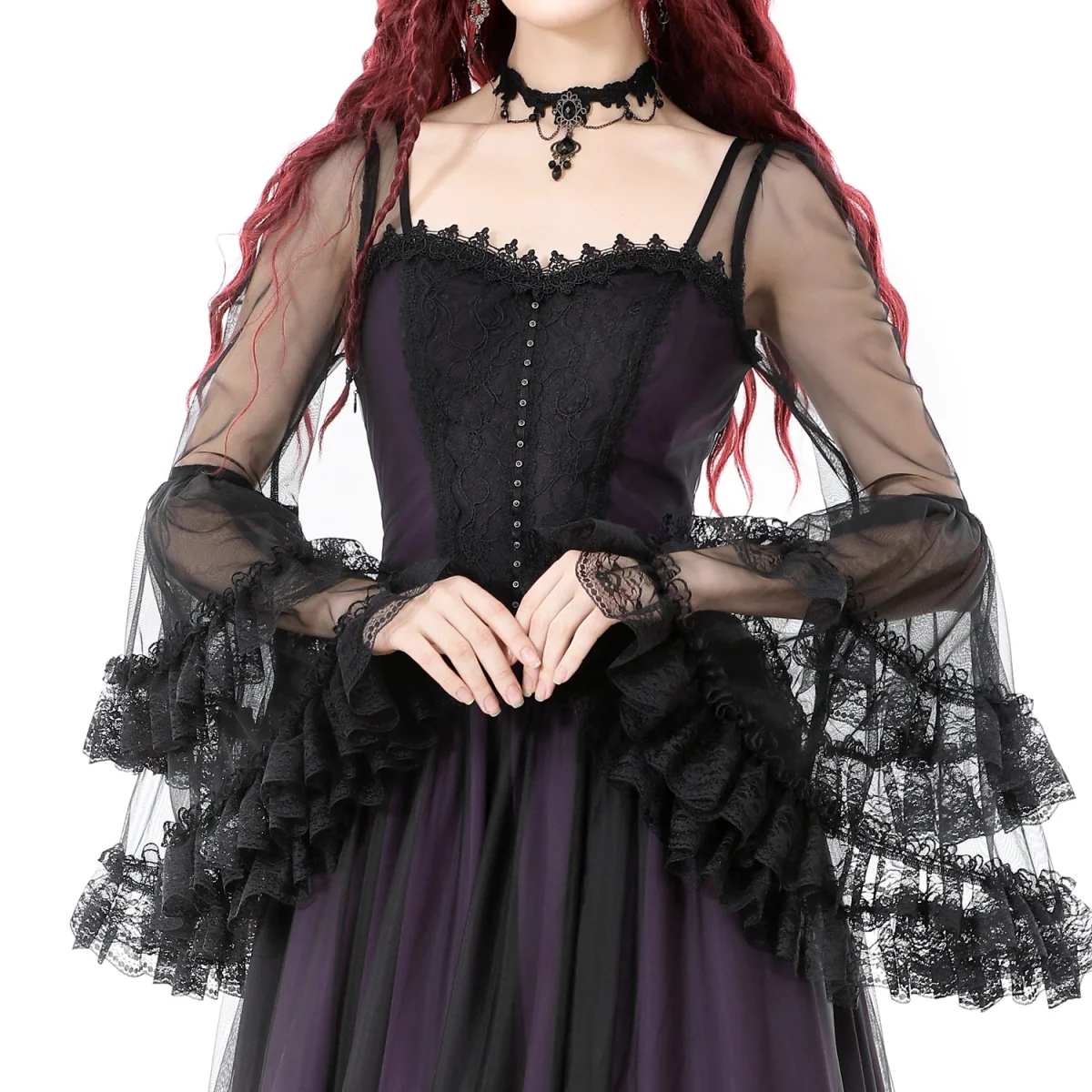 Vestido Largo Gótico Morado | Mangas de Campana - Image 3