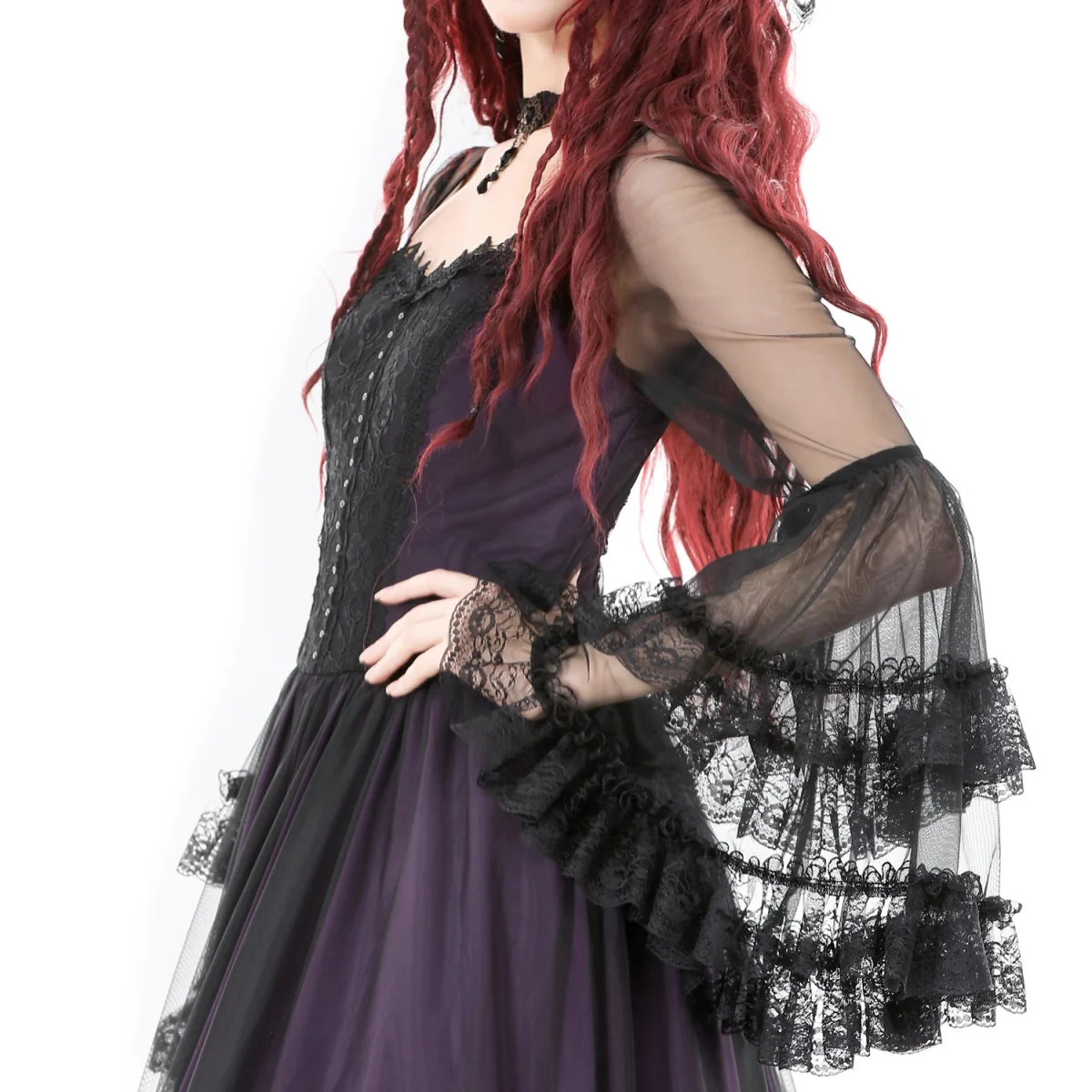 Vestido Largo Gótico Morado | Mangas de Campana - Image 4