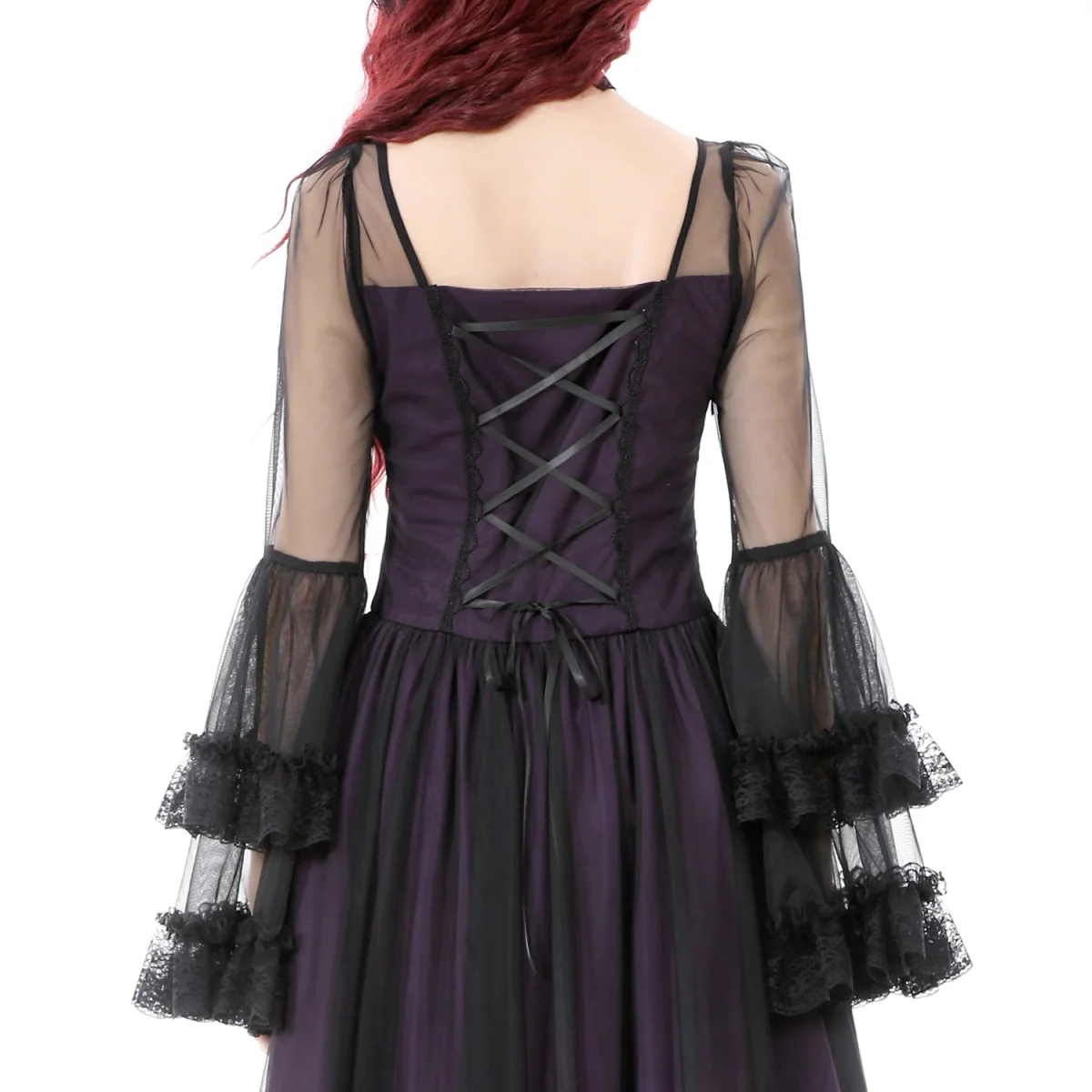 Vestido Largo Gótico Morado | Mangas de Campana - Image 6