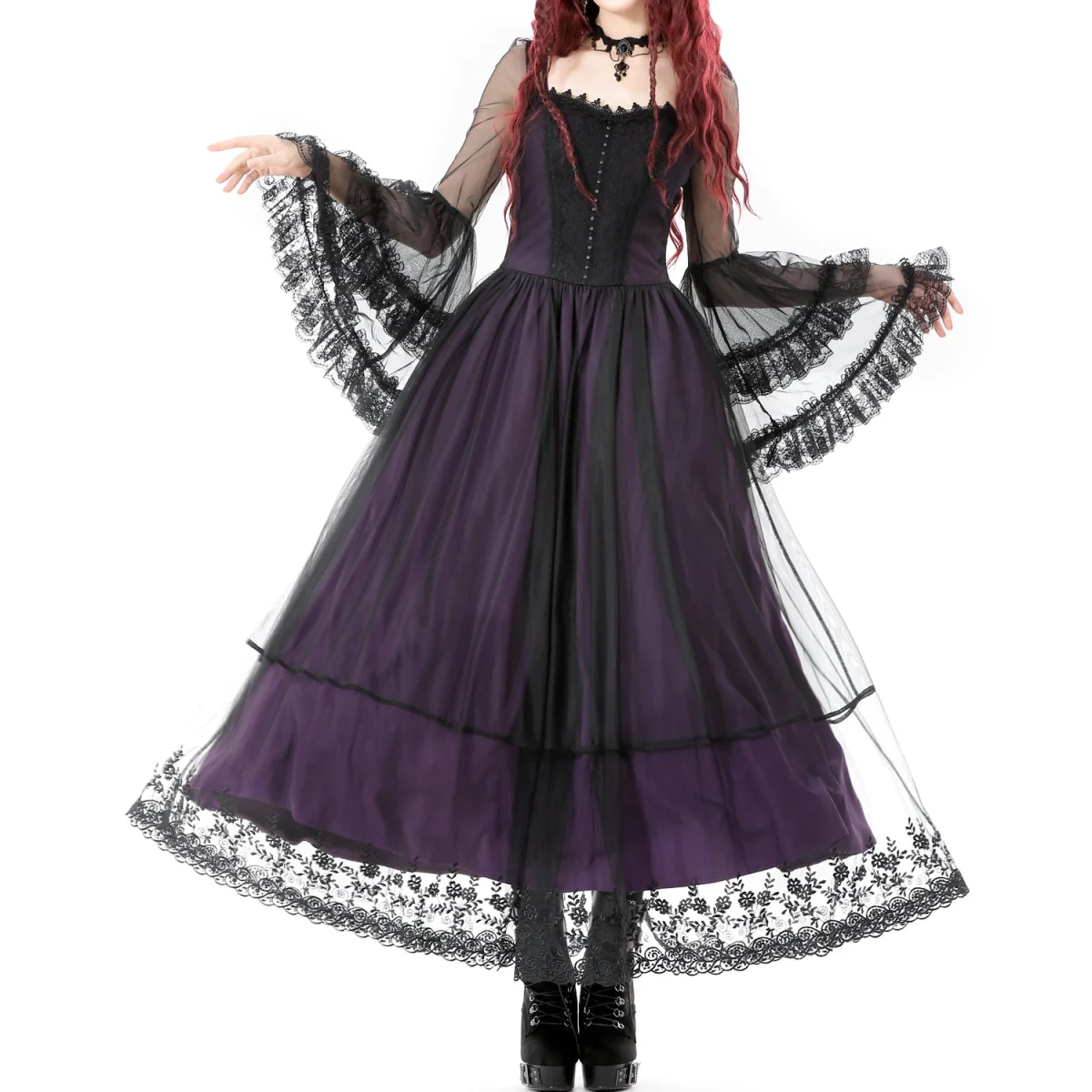 Vestido Largo Gótico Morado | Mangas de Campana - Image 7