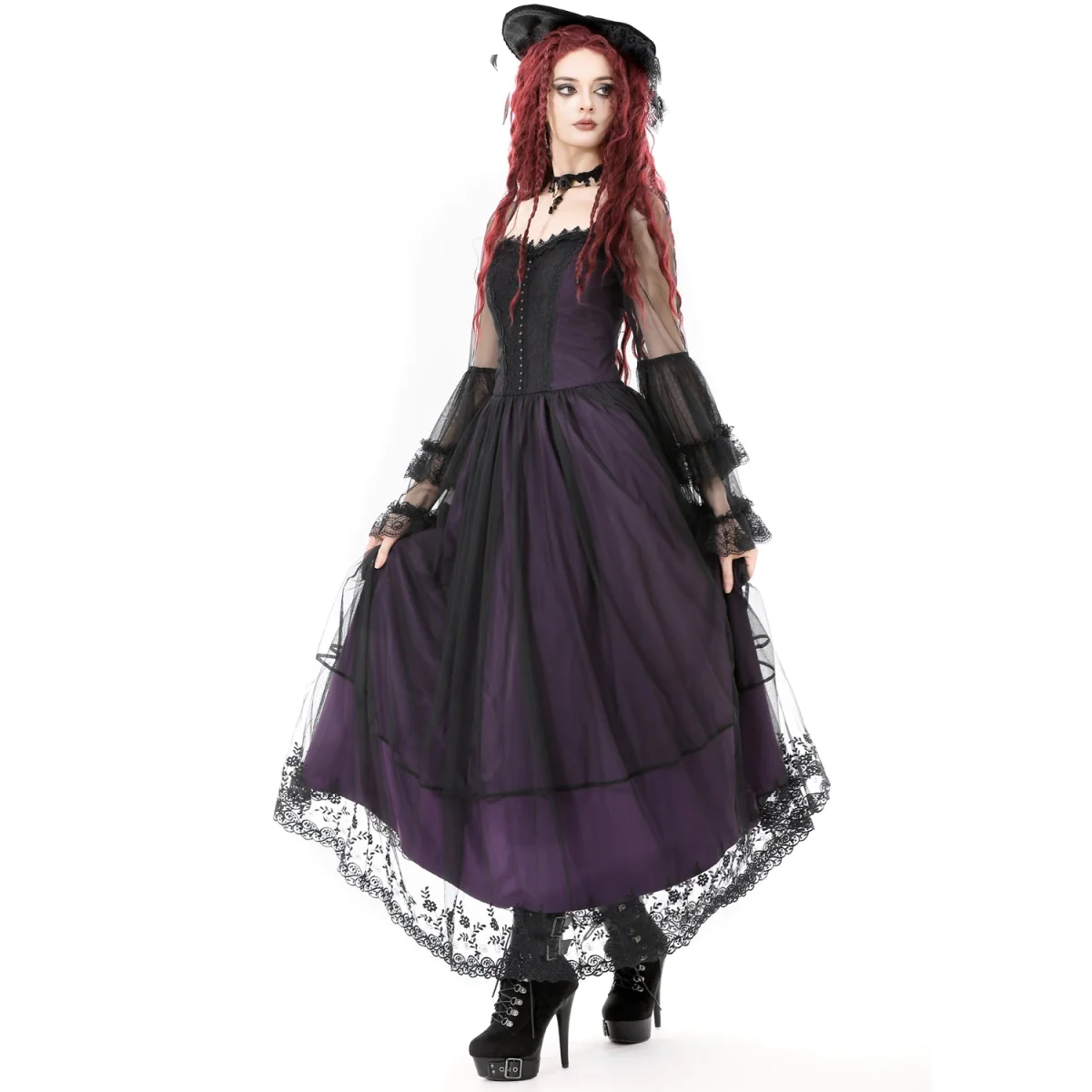 Vestido Largo Gótico Morado | Mangas de Campana - Image 8