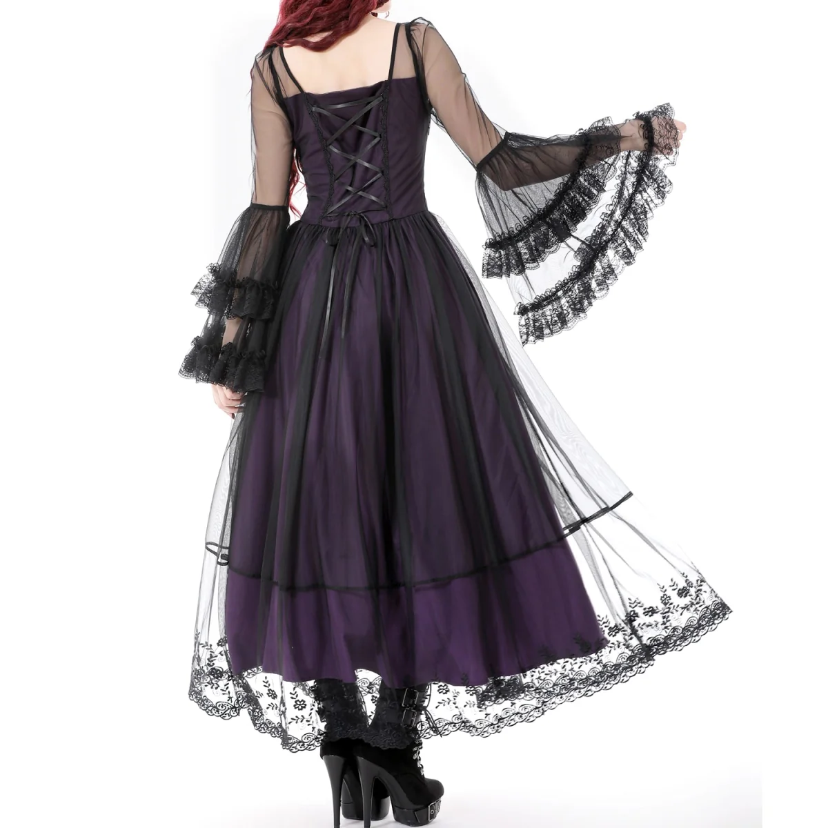 Vestido Largo Gótico Morado | Mangas de Campana - Image 9