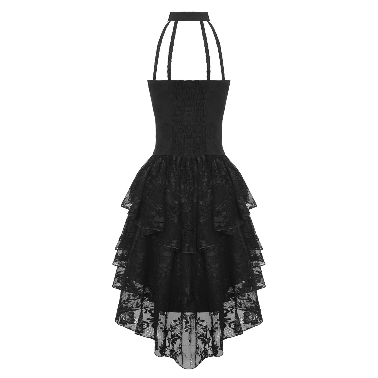 Vestido  Asimétrico Halter con Volantes de Encaje - Image 4