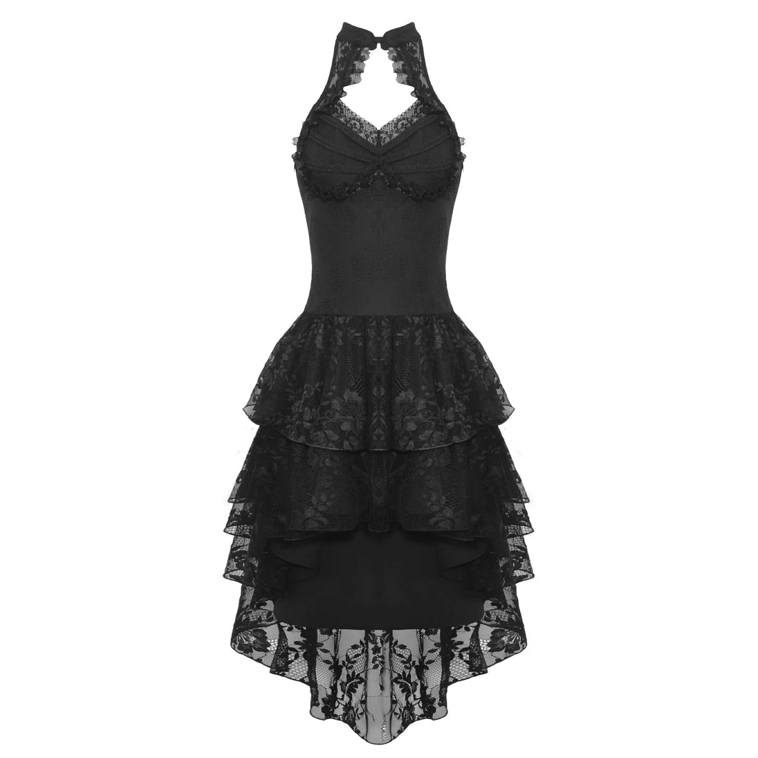 Vestido  Asimétrico Halter con Volantes de Encaje - Image 5