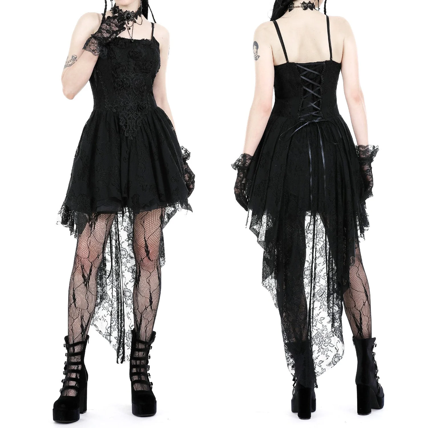 Vestido Asimétrico de Encaje con Rosas y Lazada - Image 2