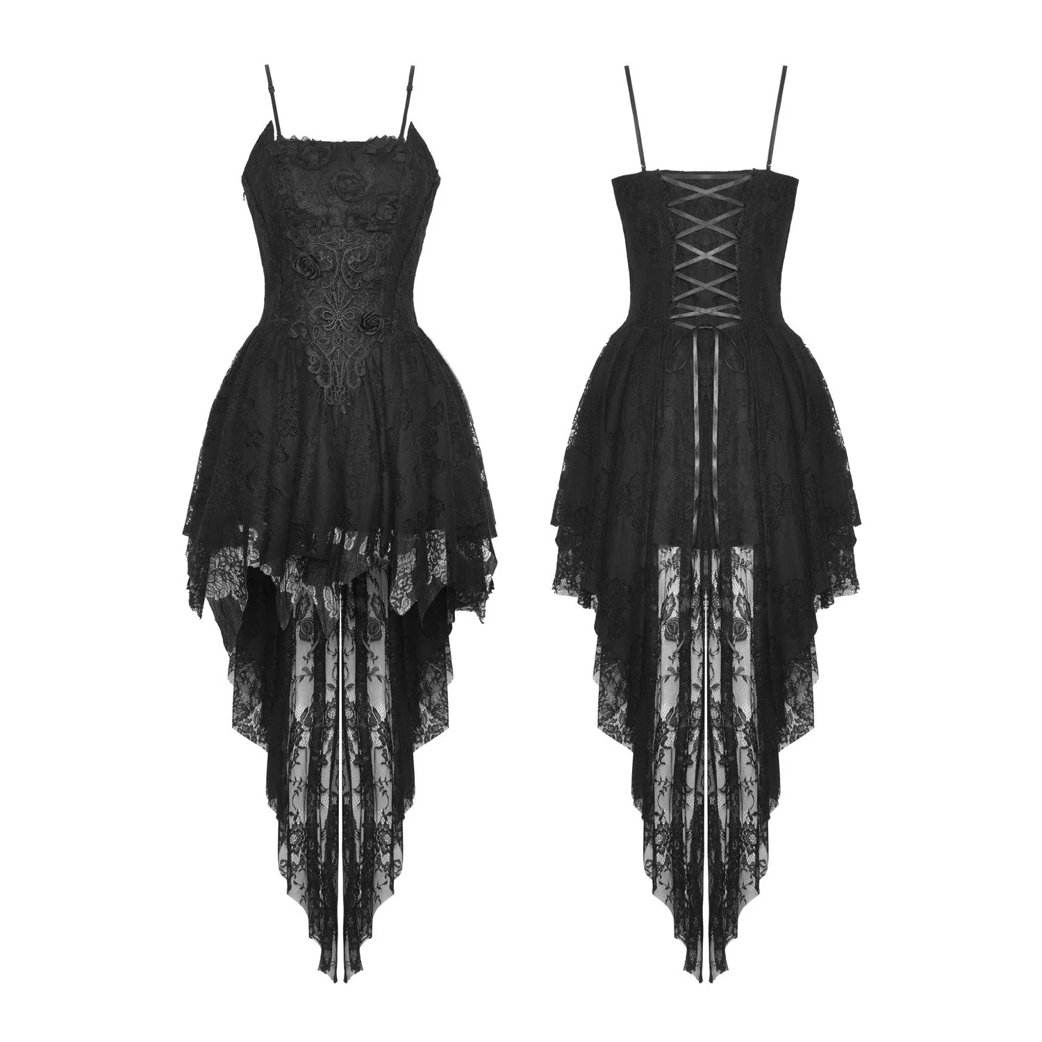 Vestido Asimétrico de Encaje con Rosas y Lazada - Image 3