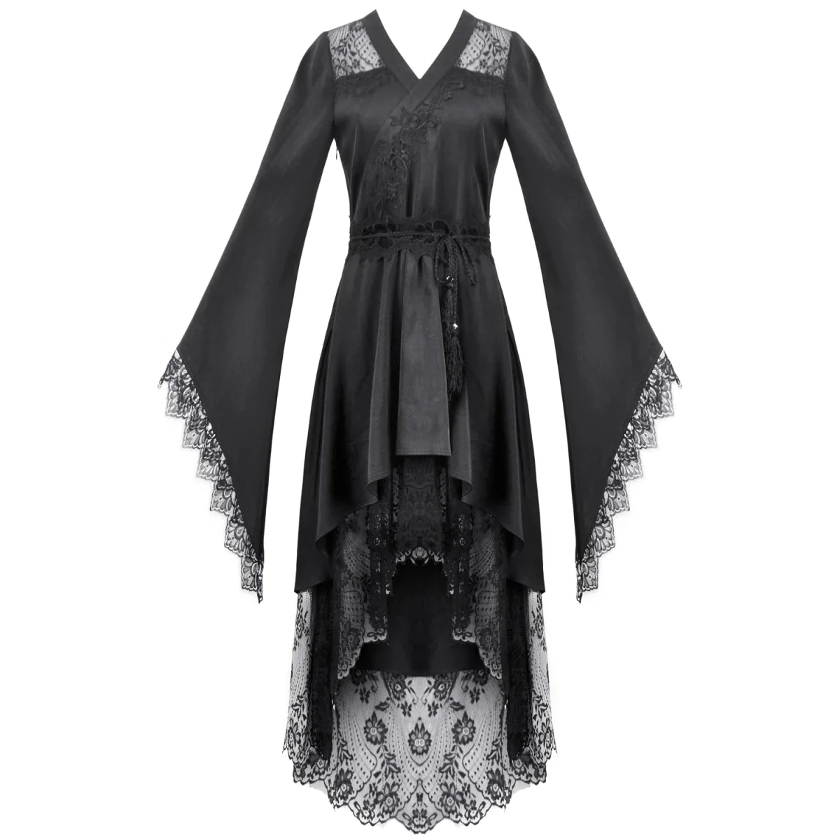 Vestido Kimono Asimétrico con Encaje y Flecos - Image 6
