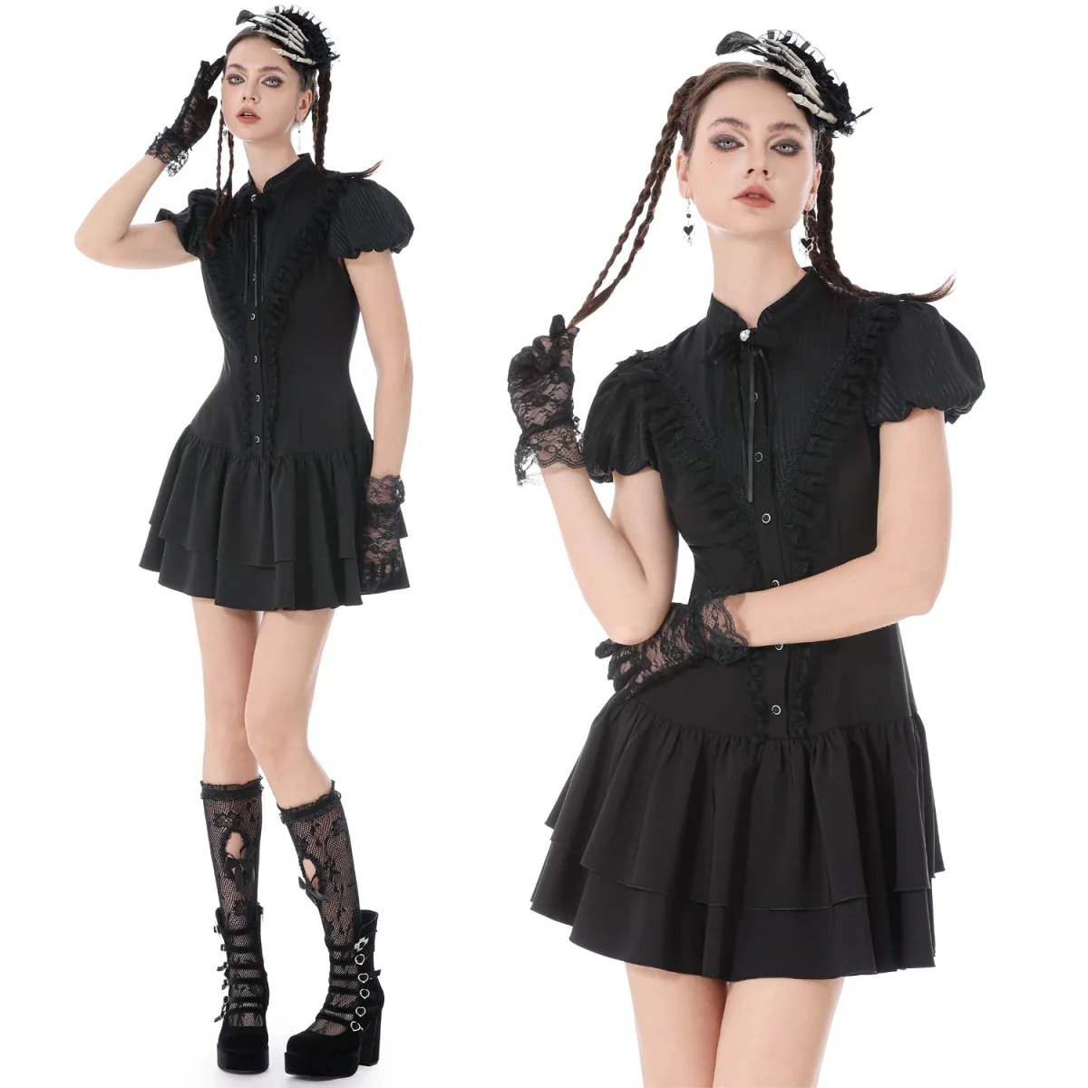 Vestido Mini con Pechera de Volantes y Lazos - Image 15