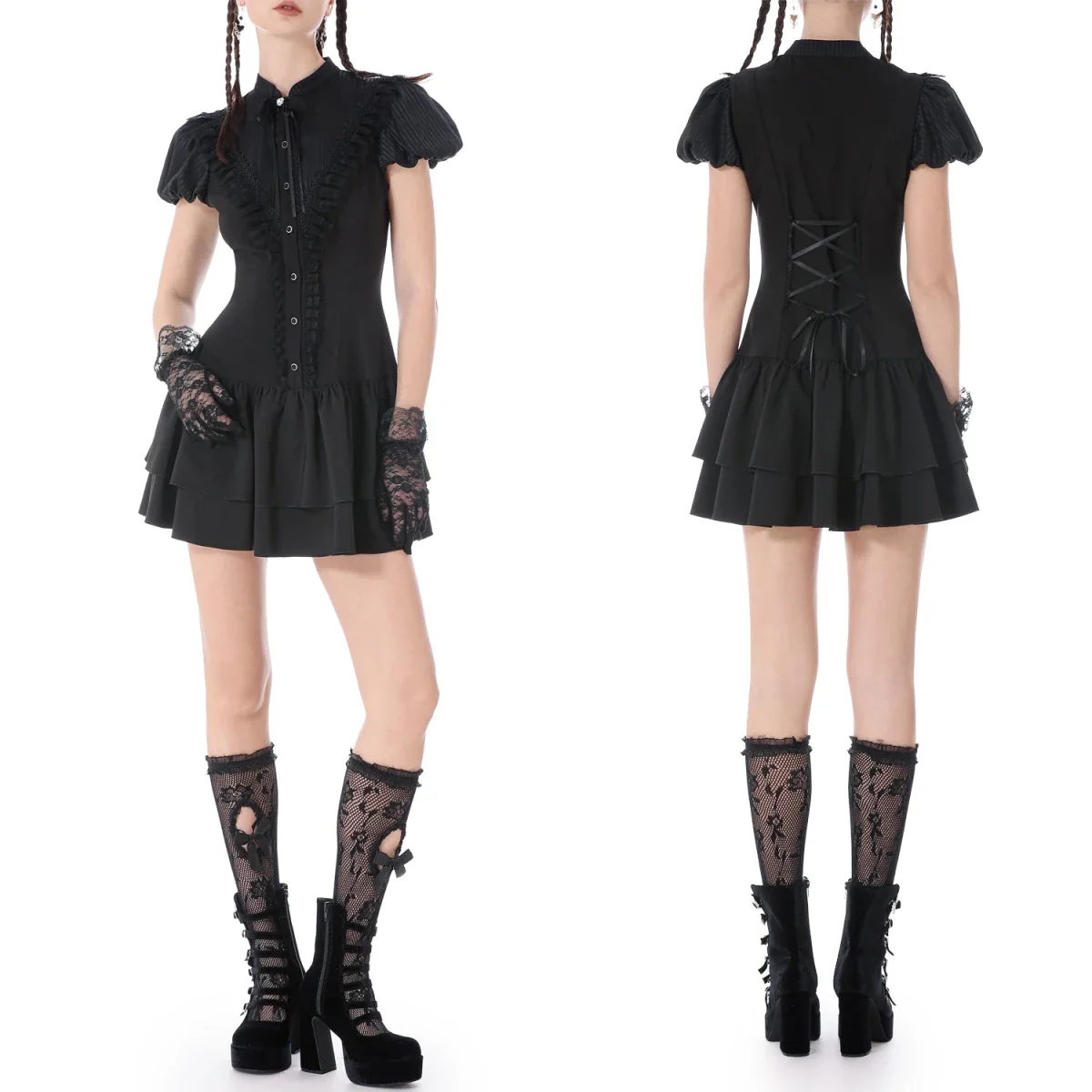 Vestido Mini con Pechera de Volantes y Lazos - Image 2