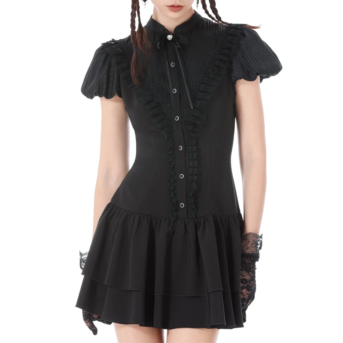 Vestido Mini con Pechera de Volantes y Lazos - Image 3