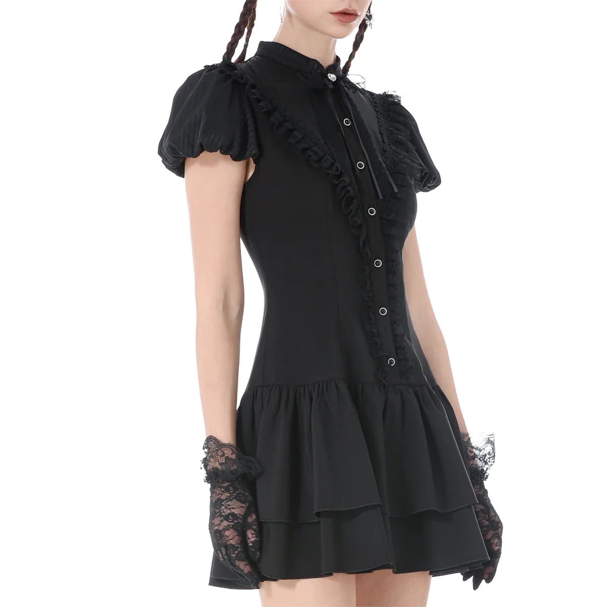Vestido Mini con Pechera de Volantes y Lazos - Image 4
