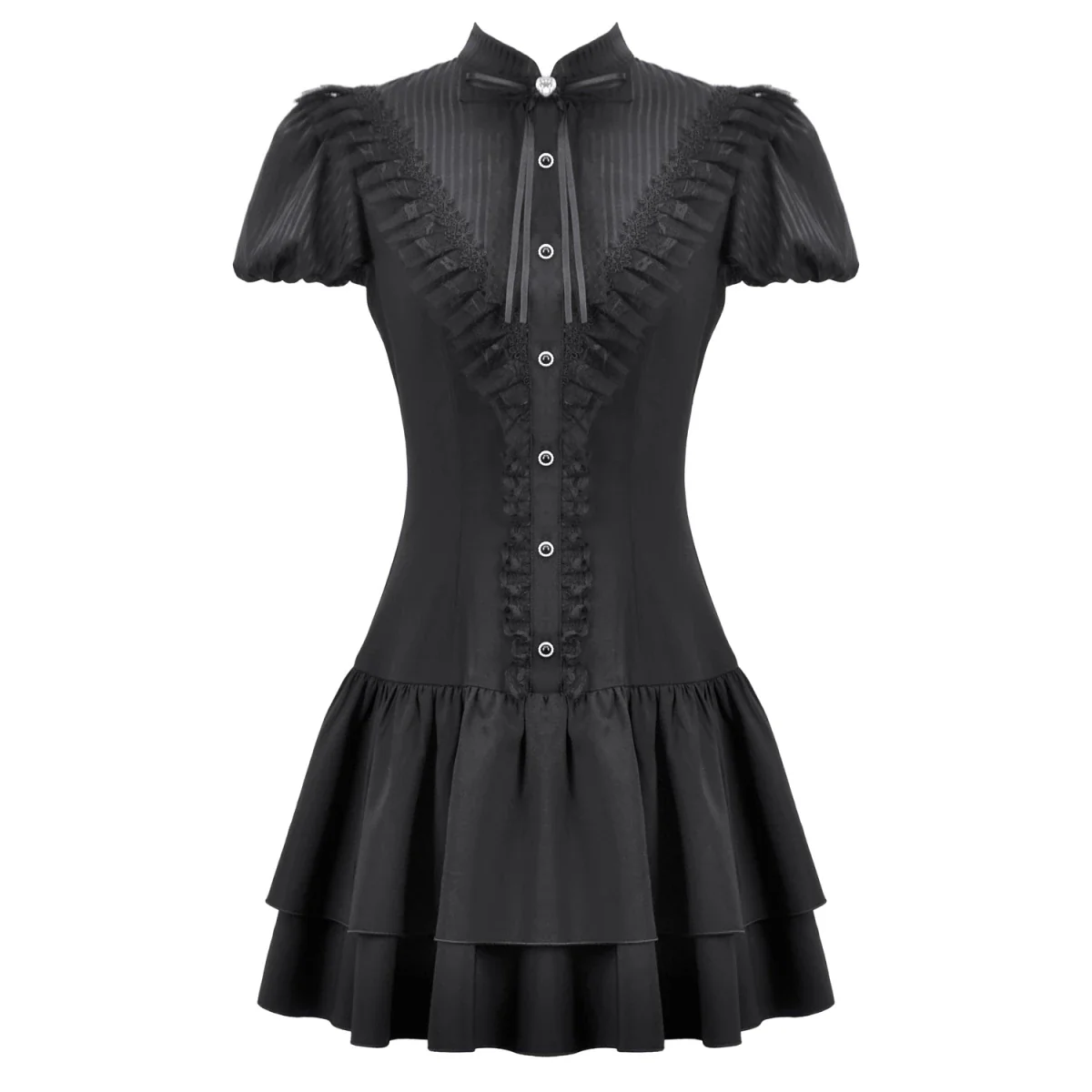 Vestido Mini con Pechera de Volantes y Lazos - Image 5