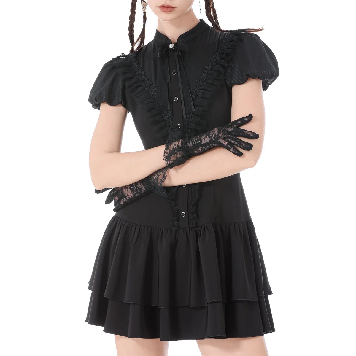 Vestido Mini con Pechera de Volantes y Lazos - Image 7