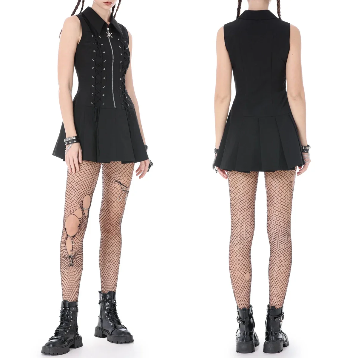 Vestido Punk Mini con Cremallera, Calavera y Cordones - Image 2