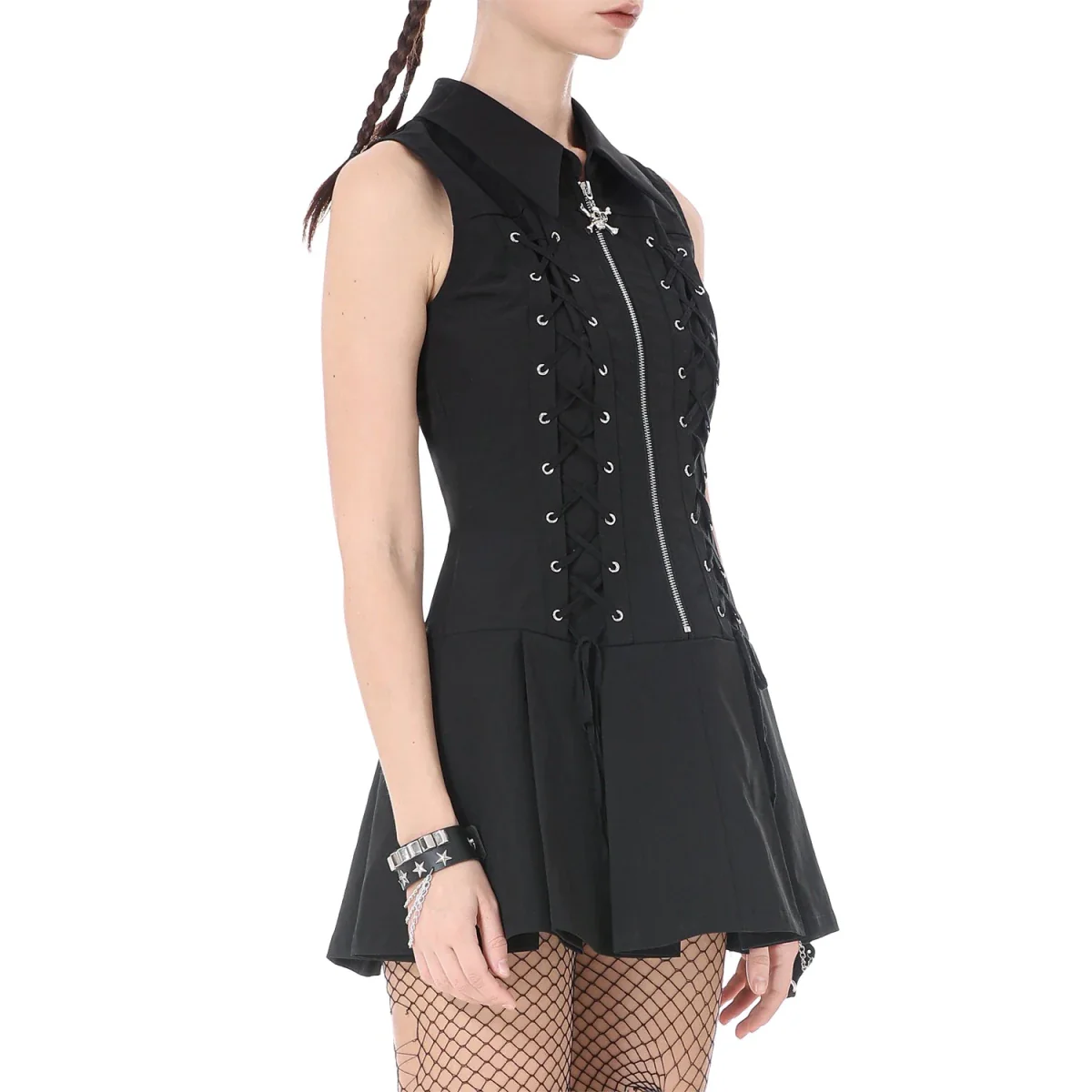 Vestido Punk Mini con Cremallera, Calavera y Cordones - Image 3