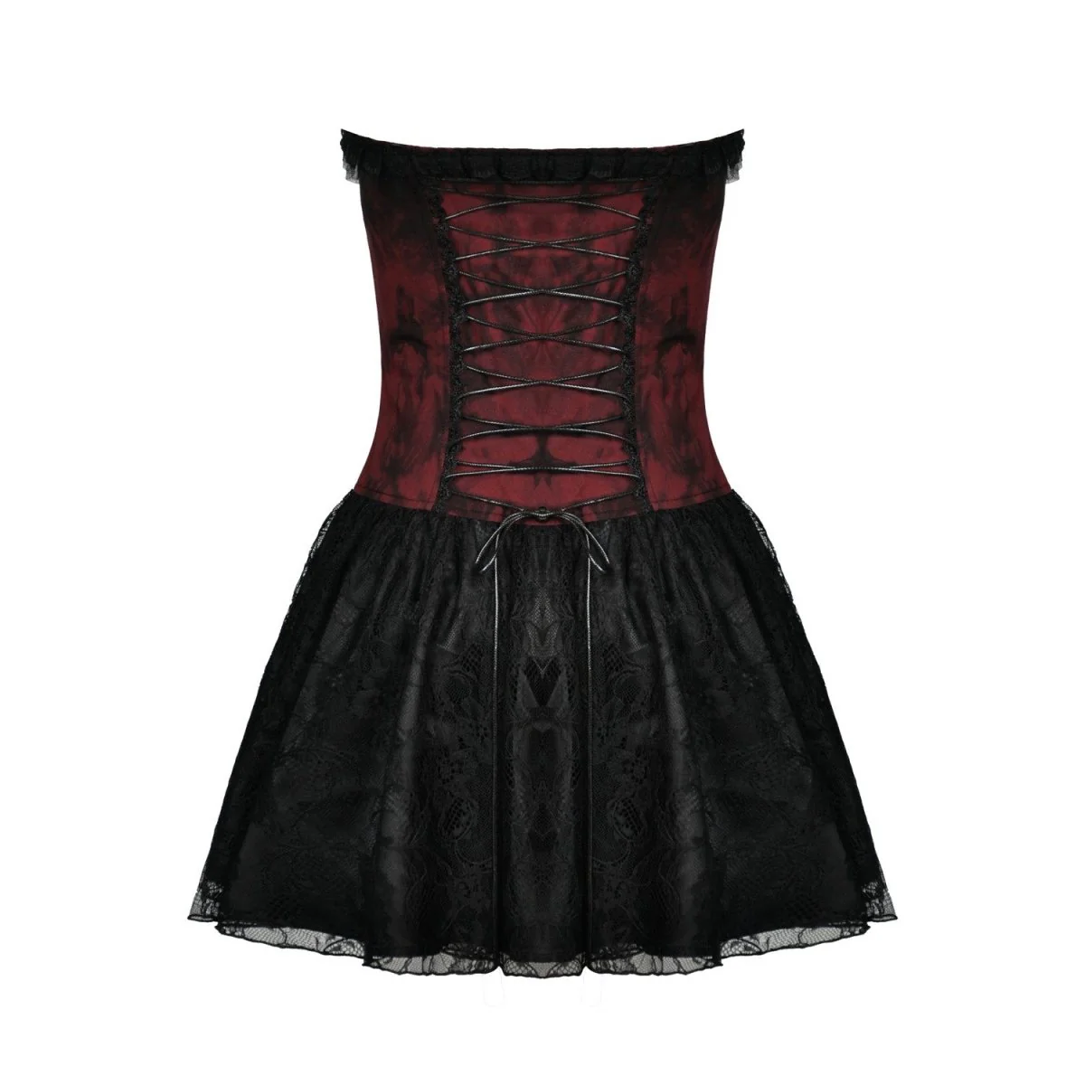 Vestido Rojo y Negro con Corsé de Encaje y Cruz - Image 4