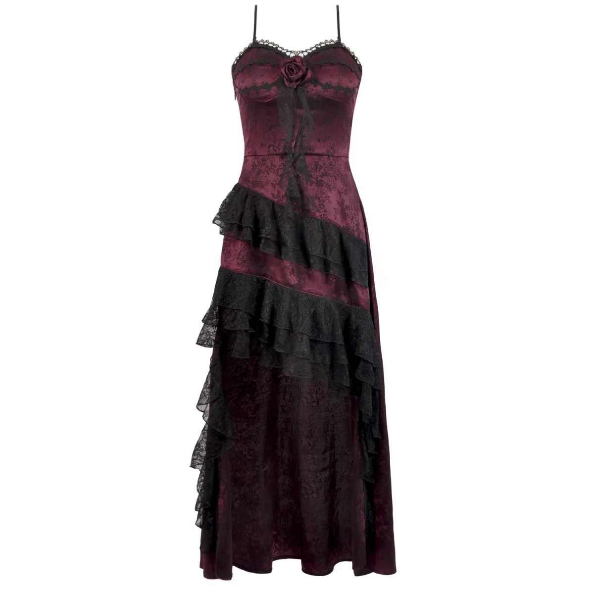 Vestido Largo Burdeos Gótico | Volantes Asimétricos - Image 8