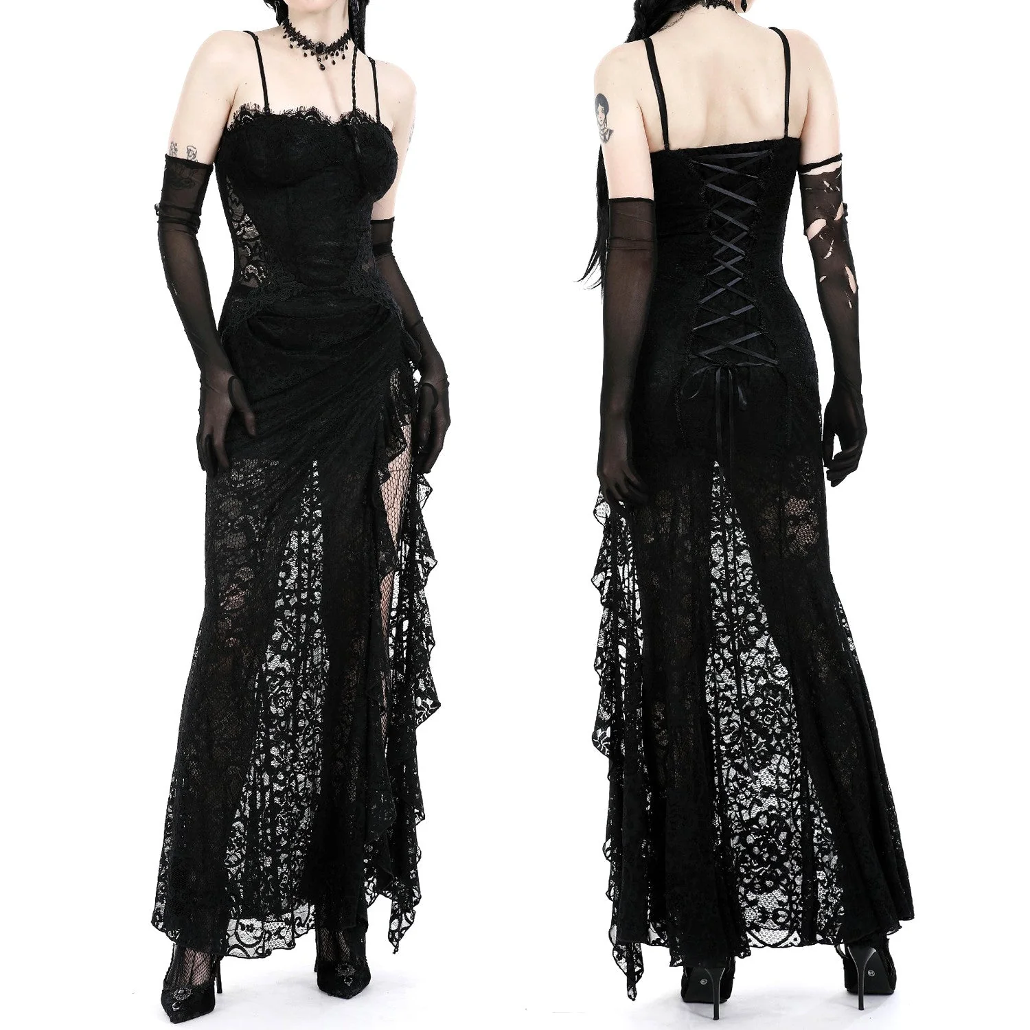 Vestido Largo de Encaje con Lazada tipo Corsé - Image 2