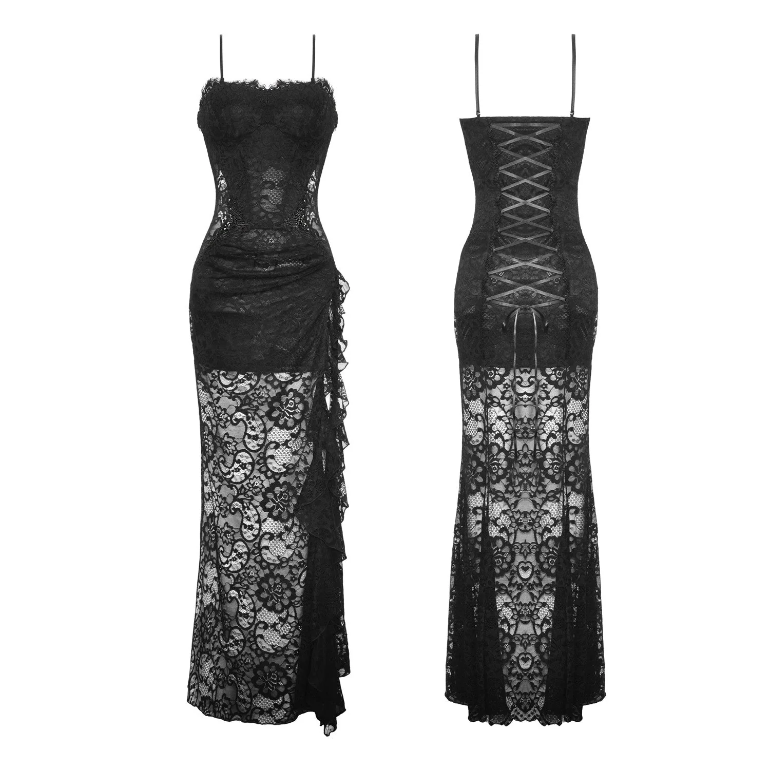 Vestido Largo de Encaje con Lazada tipo Corsé - Image 3