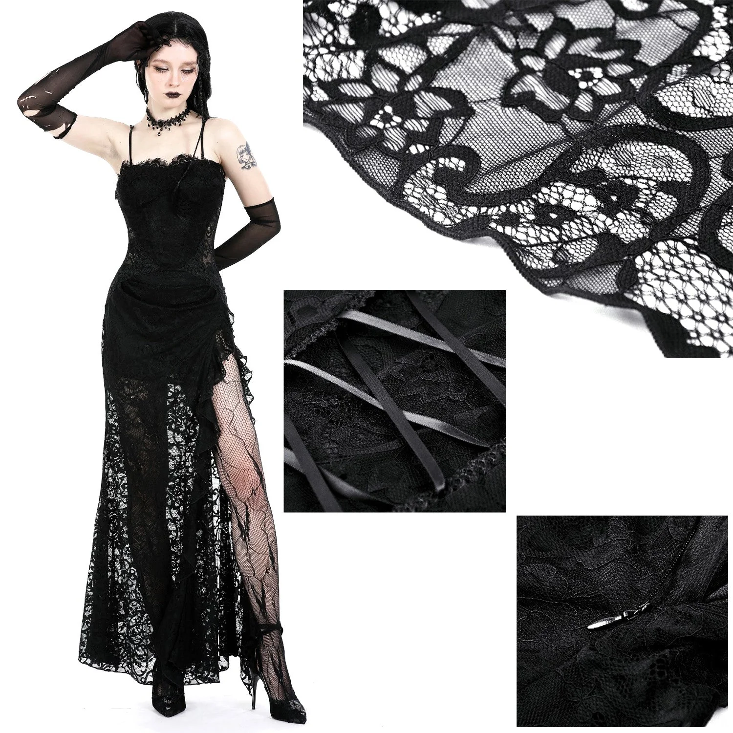 Vestido Largo de Encaje con Lazada tipo Corsé - Image 4