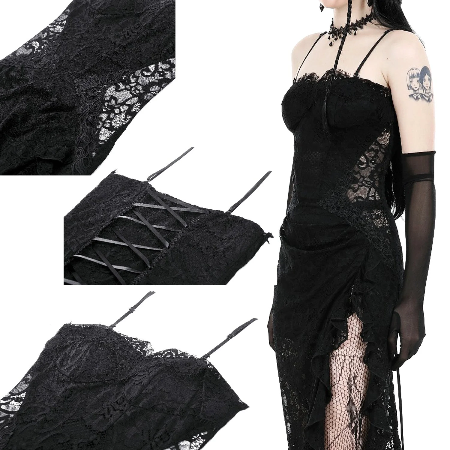 Vestido Largo de Encaje con Lazada tipo Corsé - Image 5